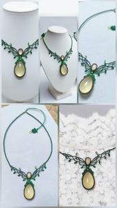 Collier Papillon Macramé Vert Minimaliste Fait Main en Acier Inoxydable Plaqué Or 14K, Pendentif Noué de Luxe Tendance - Product Image 3