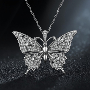 Collar con Colgante de Mariposa en Oro de 9K con Alas Completamente Adornadas con Diamantes y Detalle de Corazón, Joyería Fina, Elegante Collar para Mujer - Product Image 2