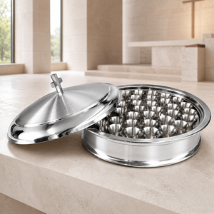 Stainless Steel Commercial Grade Polished Metal Finish Dishwasher Safe 2-Layer <b>Communion</b> Serving Tray Set Lid 40pcs <b>Cups</b> Church - Product Image 6