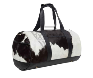 OEM Genuine Black White Cowhide Hair On Leather Duffle Bag Real Fur Vintage Western <b>Travel</b> <b>Holdall</b> Weekender Duffel Luggage Bag - Product Image 2