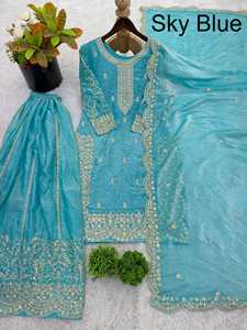 Conjunto de 3 piezas de Sharara Gharara para mujer, con bordado indio, estilo étnico tradicional, corte ajustado, de seda Georgette, para fiestas de invierno - Product Image 2