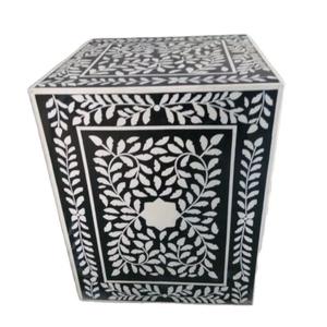 Mesa de Cajones con Incrustaciones de Hueso de ILAHI, Diseño Moderno con Detalles de Ágata, Almacenamiento de Tres Niveles, Mueble Portátil para el Hogar - Product Image 1