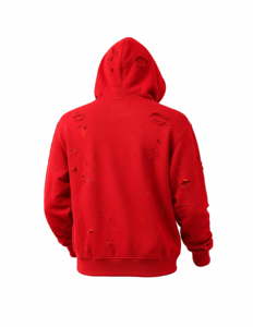 Sweat à capuche unisexe rouge déchiré avec fermeture éclair, effet vintage, en molleton, style streetwear, coupe oversize, poches, impression numérique - Product Image 4