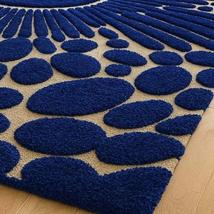 Alfombra circular con diseño geométrico azul, suave, de lana, hecha a mano, moderna, para sala de estar, dormitorio, alfombra decorativa de lujo para el hogar - Product Image 2