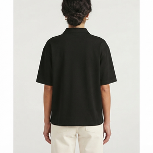 OEM Manufacturer <b>Women's</b> <b>Black</b> Cotton Loose <b>Polo</b> <b>Shirt</b> Short Sleeve Casual Letter Print Front Logo Heat Transfer Oxford Fabric - Product Image 2