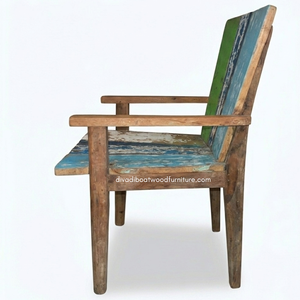 Handcrafted Durable Rustic Dining Chair Arms <b>Backrest</b> Reclaimed Boat Wood Eco-Friendly Antique for Home Villa Resort - Product Image 3