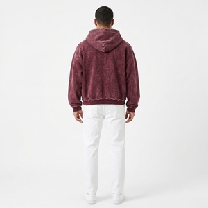 Sweat-shirt à capuche zippé pour homme, bordeaux, délavé à l'acide, effet usé, coupe oversize, streetwear, vêtements personnalisés - Product Image 5