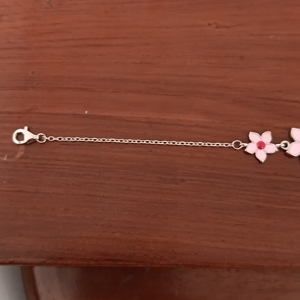 925 Sterling Silver Pink Enamel Flower Charm Bracelet Rhodium Finish Adjustable Chain Women's Wedding <b>Gift</b> - Product Image 5