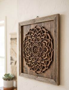 <b>Rustic</b> <b>Wooden</b> Mandala Wall Art Decor | Handcrafted Layered Floral Mandala Wall Hanging | Farmhouse Boho Living Room Bedroom - Product Image 2
