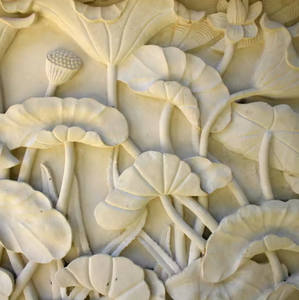 Escultura en Relieve 3D de Piedra Natural, Arte Moderno, Diseño Personalizado, Tallado de Pared para Exteriores, Piedra Caliza Beige con Patrón Floral, Tallado a Mano - Product Image 4