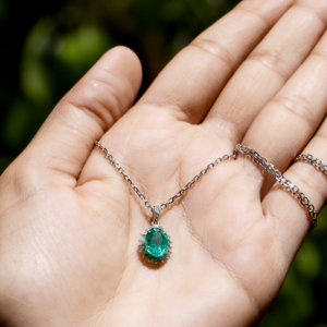 Emerald Halo Jewelry <b>Set</b> Sterling Silver <b>Necklace</b> <b>and</b> <b>Earrings</b> Green Gemstone <b>Bridal</b> Wedding Anniversary Gift for Women Jewelry - Product Image 6