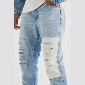 Pantalon en jean ample pour homme, coupe décontractée, jambe large, bleu, délavage vintage, streetwear, respirant, en coton durable, OEM - Product Image 5