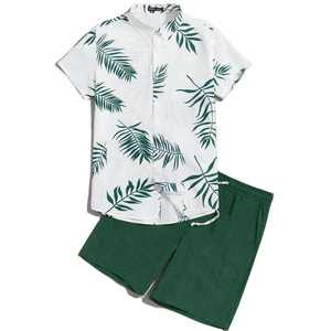 Custom Hawaiian Shirt Shorts <b>Set</b> Tropical Print Summer Beach Wear Unisex OEM Private Label Resort Vacation Outfit Ready - Product Image 1