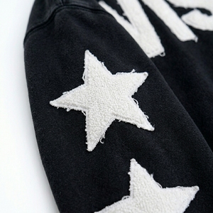 Ensemble unisexe vintage délavé à l'acide, comprenant un sweat à capuche zippé épais et un pantalon de survêtement à ourlet brut, avec appliqué patchwork vieilli, 100% Coton 480 GSM - Product Image 5