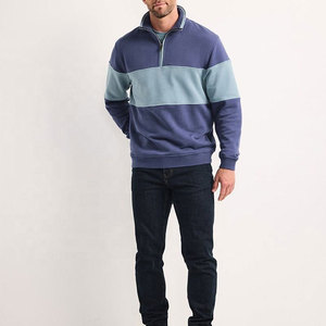 Sweat-shirt en molleton pour homme à col zippé, color block, anti-plis, coupe classique, col rond, décontracté, hiver, en French Terry 100% - Product Image 1