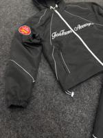 Blouson de course à capuche pour homme FarThanAverage en PU coupe-vent, style streetwear, imprimé lumineux, fermeture éclair, automne, noir, avec bandes réfléchissantes