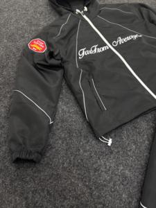 FarThanAverage Men's Hooded <b>Racer</b> <b>Jacket</b> PU Windproof Streetwear Luminous Print Zipper Closure Autumn Black Reflected Piping - Product Image 2