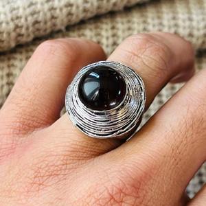 Tribal Garnet Statement Brass <b>Ring</b> Silver Plated <b>Chunky</b> Boho Gemstone <b>Ring</b> Oxidized Silver Textured Wholesale <b>Ring</b> - Product Image 2