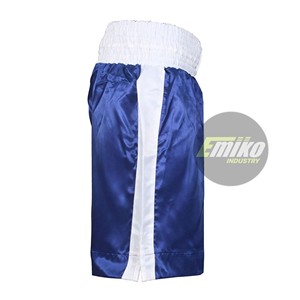 Pantalones Cortos de Boxeo Emiko Industry Azules Satinados con Cintura Blanca, Transpirables, de Poliéster, para Entrenamiento de MMA - Product Image 2