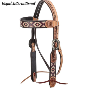 Brida de cuero occidental para caballo, cabezada con cuentas y grabado a mano, hebilla ajustable, equipo ecuestre para equitación, entrenamiento de caballos, ranch y rodeo - Product Image 1