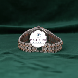 นาฬิกาเพชรหรู Pragalbh Jewels นาฬิกาโมอิสซาไนต์ ควอตซ์ สำหรับผู้ชายและผู้หญิง สไตล์ฮิปฮอป ประดับเพชรเต็มเรือน ตัวเรือนสแตนเลสสตีล พร้อมสลักโลโก้ตามสั่ง - Product Image 4