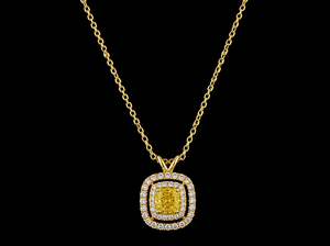 Collar con Colgante de Diamante Amarillo Cultivado en Laboratorio con Corte Cojín, Certificado por IGI, Doble Halo, Regalo de Aniversario de Lujo para Mujer, Oro de 10K, 14K, 18K - Product Image 2
