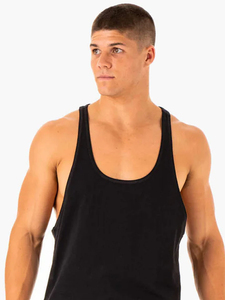เสื้อกล้ามผู้ชายสีดำ ผ้าฝ้าย คอโอ ทรงลำลอง ถักแบบเรียบ ไม่มีแขน - Product Image 4