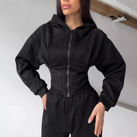 Nouvel ensemble pull décontracté pour femme, couleur unie, à capuche, taille ajustée, écologique, respirant, séchage rapide, 100 % polyester, collection automne-hiver