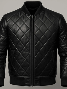 Chaqueta de Cuero Genuino Negra para Hombre, Estilo Bomber Acolchada con Bordado de Araña, Prenda de Invierno Casual y Elegante - Product Image 2