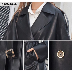 Chaqueta de Cuero Personalizada, Chaqueta de Cuero Negra para Mujer, Chaqueta de Cuero PU, Chaquetas de Cuero para Mujer, Gabardina - Product Image 6