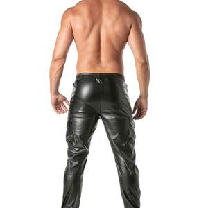 กางเกงวอร์ม Kinky Cargo สำหรับผู้ชาย สีดำ หนัง แต่งเชือกผูก น้ำหนักเบา สไตล์สตรีทแวร์ คลับแวร์ ทรงเข้ารูป มีกระเป๋าอเนกประสงค์ - Product Image 4