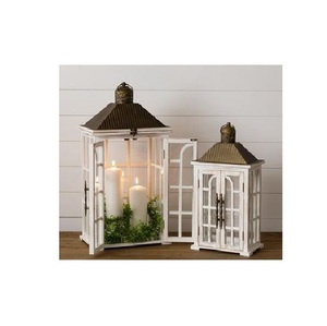 Farol de Madera Rústico Hecho a Mano con Ventanas de Vidrio y Asa de Cuerda, Decoración para Mesa del Hogar - Product Image 3