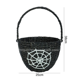 Set of 2 Halloween <b>Water</b> <b>Hyacinth</b> <b>Baskets</b>, Ghost and Spider Web Handwoven Candy Buckets for Trick or Treat and Holiday Decor - Product Image 4