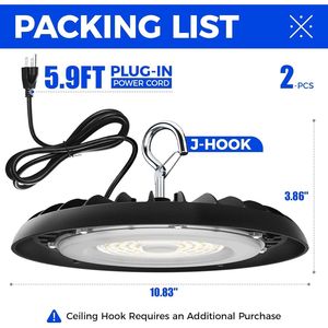 Lámpara LED UFO de 150W para Techos Altos, 21000LM, Iluminación para Almacenes, Temperatura de Color 5000K, IP65 Impermeable, con Enchufe Estadounidense de 5.9 Pies - Product Image 5