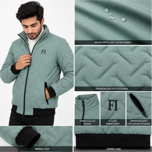 Quilted Padded Men's <b>Jackets</b> Lightweight Winter Outerwear Stand Collar Full Zipper Ribbed Cuffs Hem Zipper Pockets Casual Coat - Product Image 5