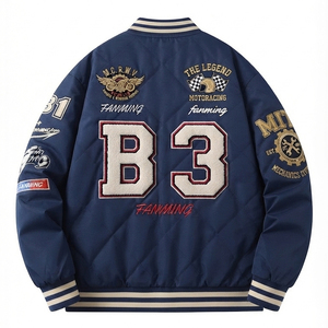 Blouson Bomber Homme Personnalisé avec Écussons Brodés – Veste d'Hiver Style Universitaire à Boutons, Col Montant, en Polyester et Nylon - Product Image 2