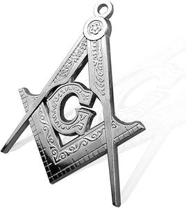 Joyerie de collier maçonnique avec symbole carré et compas, grand pendentif maçonnique plaqué argent - Product Image 1