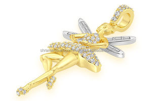 จี้รูปนักบัลเลต์เคลื่อนไหวได้ ชุบทองคำ 10K ดีไซน์ปีกประดับด้วยหินธรรมชาติเจียระไนทรงบริลเลียนท์ สร้อยคอผู้หญิงทันสมัยปรับแต่งได้ - Product Image 2