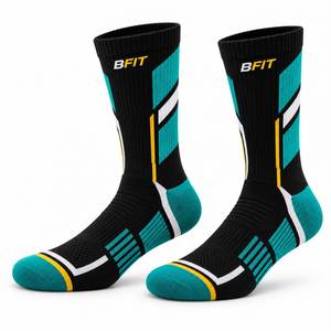 Athletic Crew <b>Socks</b> Men's Geometric Pattern Breathable Knitted <b>Sport</b> <b>Socks</b> Black Teal <b>White</b> Yellow Summer - Product Image 3