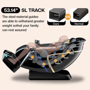 Sillón de Masaje de Cuerpo Completo y Reclinable con Puntos Fijos, Gravedad Cero, Cuero con Textura de Madera, Masaje de Pies, Bolsas de Aire, Lumbares - Product Image 5
