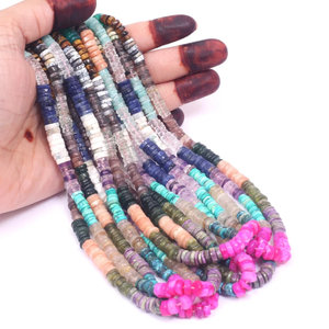 Perles Heishi en pierres précieuses naturelles multicolores, lisses et de forme cylindrique, 5-7 mm, mélange de pierres, perles de forme ronde unie, pour la création de bijoux. - Product Image 5