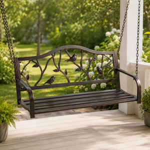 Columpio de metal con diseño de pájaro y cadenas para porche, silla colgante para jardín, patio, balcón y césped. - Product Image 2