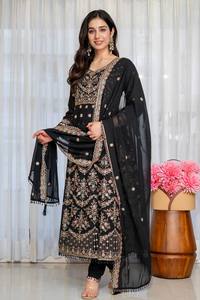 Ensemble de kurta pakistanais brodé pour femmes, été/hiver, coupe droite, avec dupatta en mousseline, tenue de soirée de créateur, salwar kameez - Product Image 2