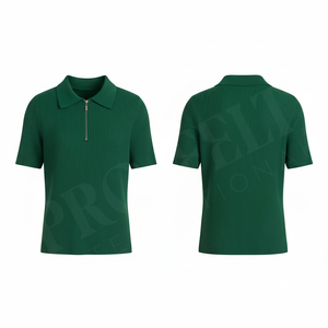Polo en maille côtelée 100 % polyester de haute qualité, manches courtes, col zippé, coupe ajustée, décontracté, été, doux, extensible, respirant - Product Image 2