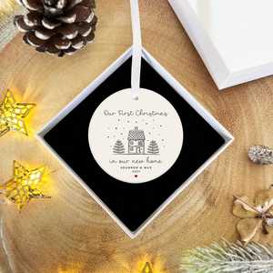 Personalized <b>Ceramic</b> Christmas <b>Ornament</b> Circular Minimalist Design First Christmas in New Home 2025 Decor - Product Image 6