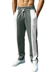 Pantalon de jogging décontracté pour homme, noir et blanc, avec bande latérale, taille élastique et cordon de serrage, respirant, en polyester tricoté, idéal pour l'été - Product Image 3