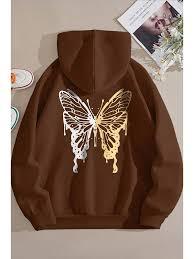 Sweat à capuche bleu royal avec motif papillon |   Pull à imprimé graphique Y2K surdimensionné |   Vêtements de rue en polaire épaisse - Product Image 2