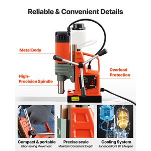Taladro Magnético de 1400W, Diámetro de Perforación de 2 Pulgadas, 2810 Lbf, Velocidad Ajustable de 0-800 RPM, Taladro Magnético Portátil - Product Image 6