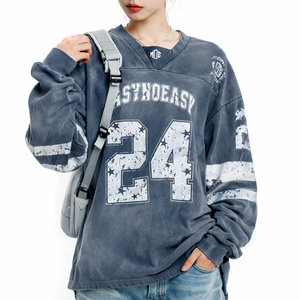 Sudadera de Fútbol Americano Personalizada de Algodón Lavado de Alto Gramaje, Estilo Oversize Vintage con Número, Proveedor OEM ODM a Granel de EE. UU. - Product Image 4