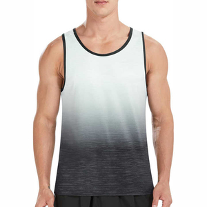 Men's Gradient Color Sporty Tank <b>Top</b> O-Neck Quick Dry Breathable Knitted Sleeveless <b>Vest</b> Sublimation Print 100% Cotton <b>Striped</b> - Product Image 4